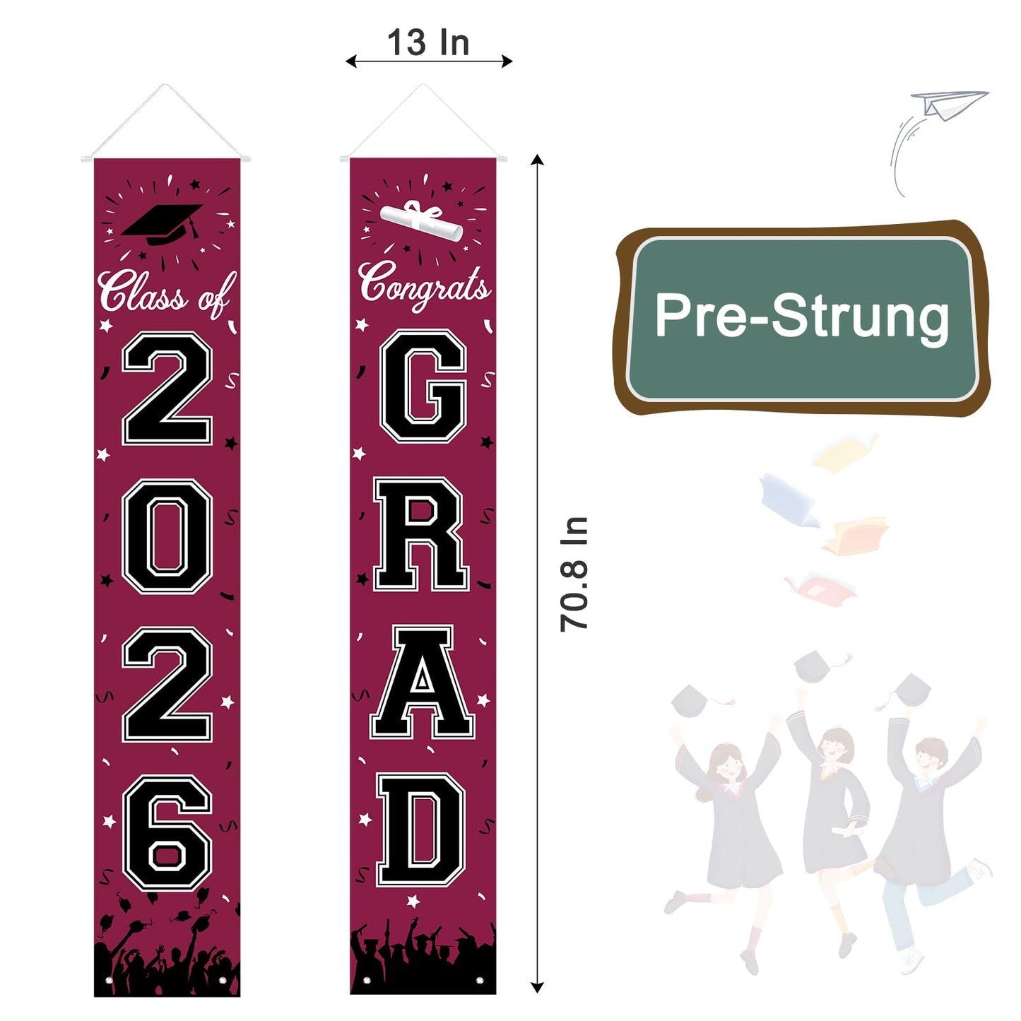 2026 Graduation Decorations, Graduation Banner Class of 2026, Hanging Congratulations/Congrats Grad Banner for Door and Porch, Party Decor - Maroon