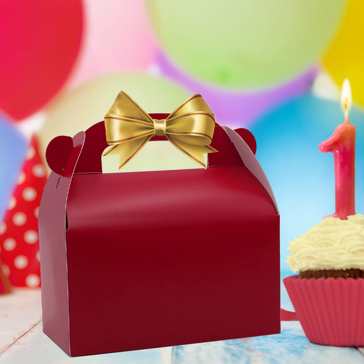 Oletx 30Pcs Dark Red Party Favor Gift Box, Gable Box,Cardboard Treat Box, Goodie Candy Box. Perfect for Birthday Babyshower or Any Fun Red Theme Party