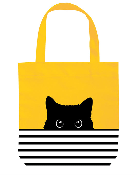 Cute Canvas Tote Bag - Cat Lover Gifts for Women - Black Cat Gifts for Cat Lovers - Cat Mom Gifts - Cat Themed Gifts - Happy Birthday Bags for Cat Lady Gifts - Reusable Cat Tote Bag (Yellow Cat)