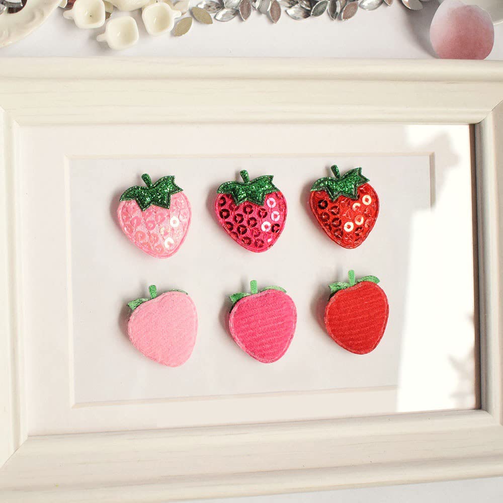 YYCRAFT 60pcs Padded Sequin Strawberry Appliques for DIY Sewing Craft-3 Colors