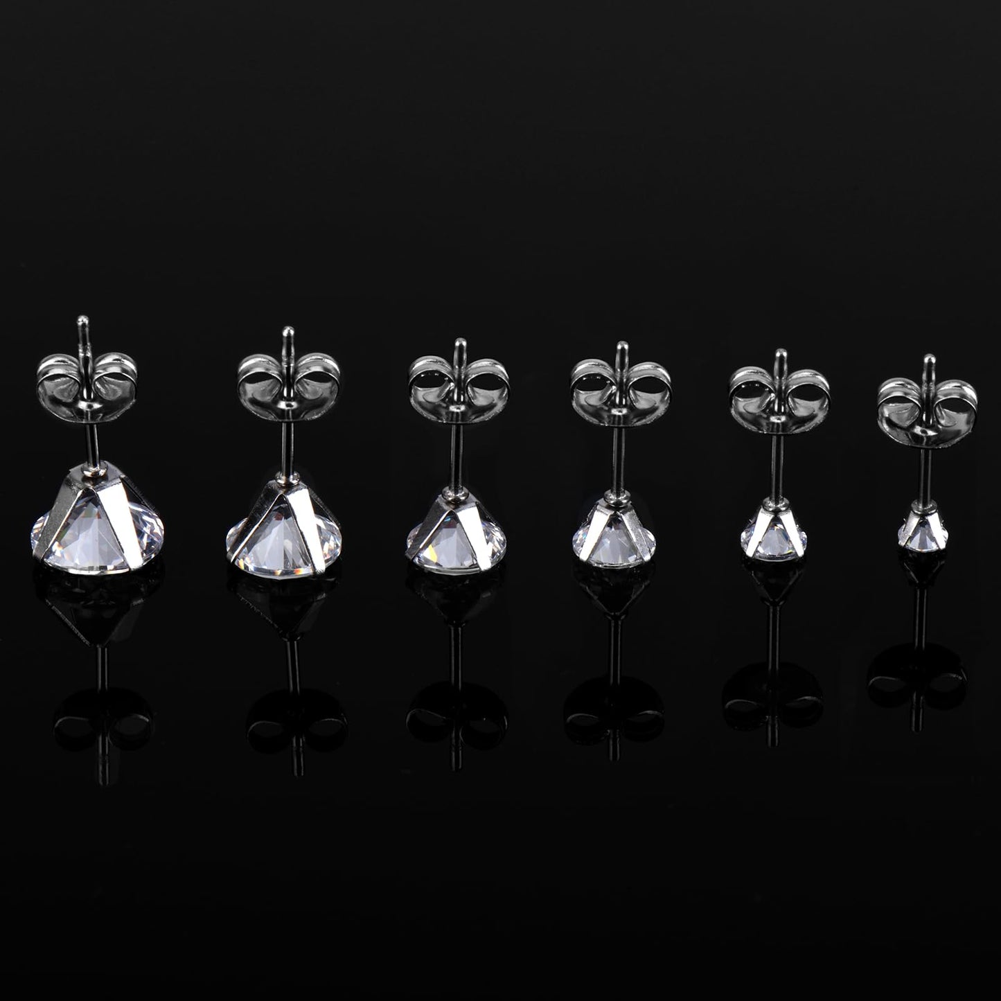 6 Pairs Stud Earrings for Women,Hypoallergenic Cubic Zirconia 316L Earrings Stainless Steel CZ for Women 3-8mm