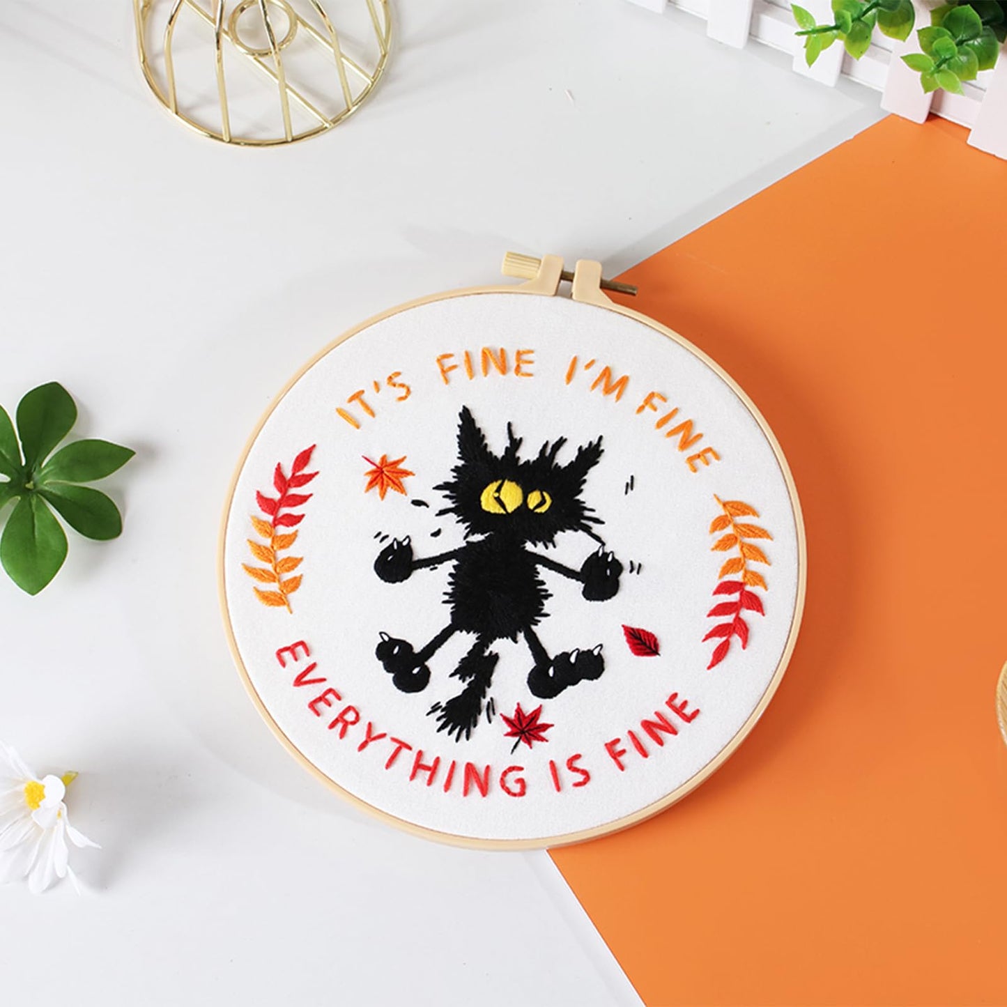 Louise Maelys Cute Cat Embroidery Kits for Beginners with Funny Animal Pattern,Adults Starter Cross Stitch Kit DIY Needlepoint Everything is Fine