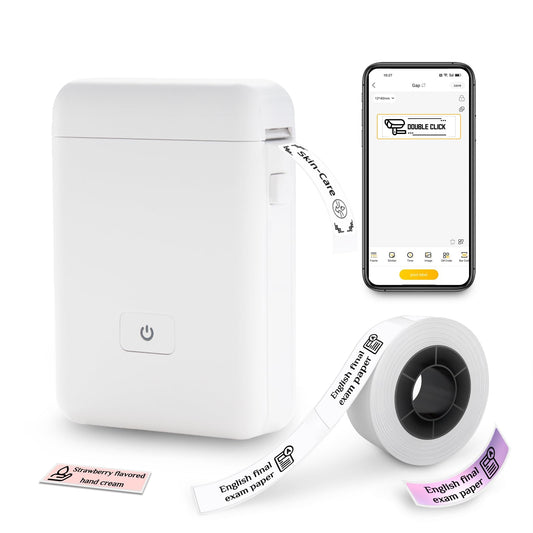 vretti Label Maker Machine with Tape, HP2 Portable Bluetooth Label Printer for Storage, Shipping, Barcode, Office, Home, Organizing Mini Sticker Label Maker with Multiple Templates (White)
