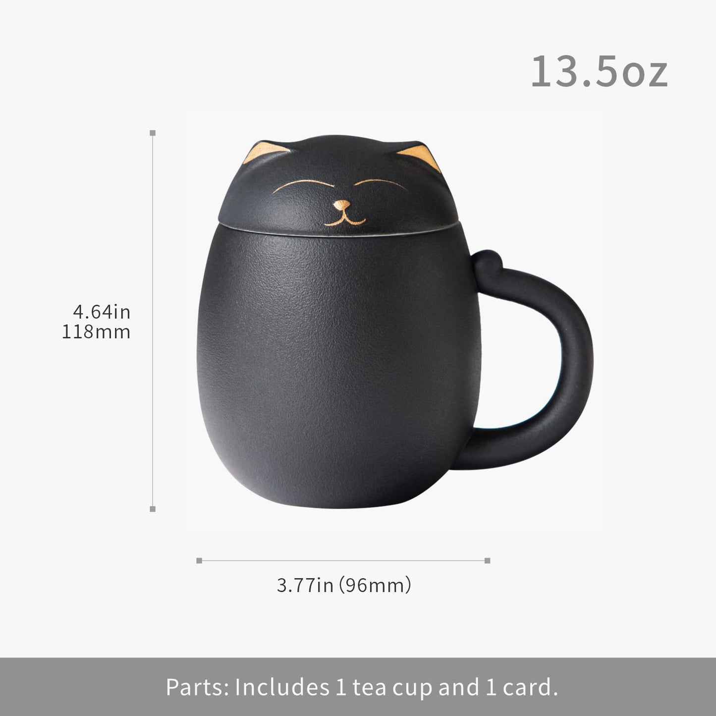 Black Cat Tea Cup with Infuser and Lid, Cute Tea Mug with Strainer for Steeping Loose Leaf, Ceramic Teacup Birthday Christmas Cat Lover Gifts for Women, Men, Mom, Sisters, besties. (Black)