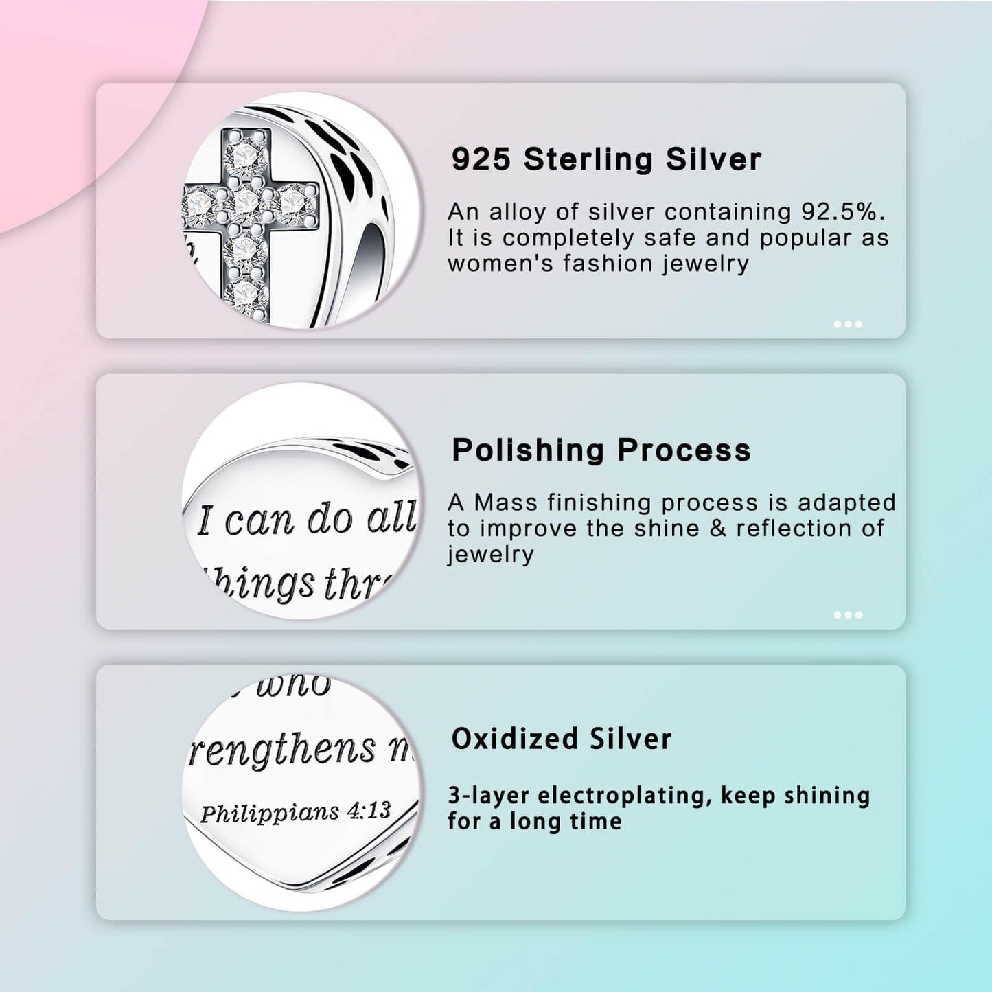 LUXILLA I can do all things through Christ who strengthens me Philippians 4:13 Charm Silver Charms 925 Sterling Silver fits Bracelets Necklace Pendant Bead Charms Jewelry Gift
