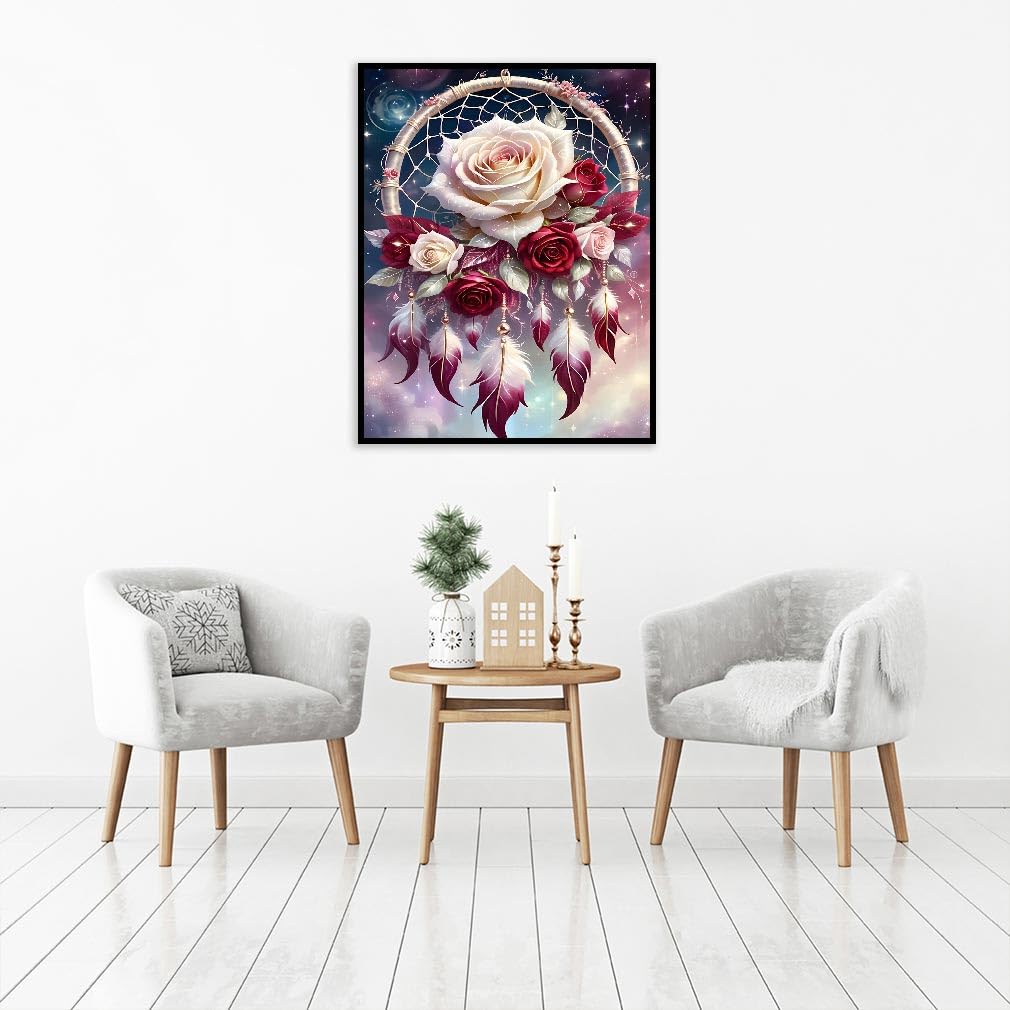 Dream Catcher Counted Cross Stitch Kits for Adults, Flowers Stamped Cross Stitch Kits for Beginners, Needlepoint Cross-Stitch Patterns Embroidery Kits Arts and Crafts for Home Decor 12×16 Inch