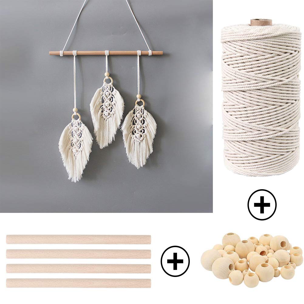 152pcs Macrame Kit for Beginners: Natural Cotton Macrame Cord, Wooden & Metal Rings, Beads, Sticks & Hoops - Perfect for Macrame Plant Hangers & Home Decor