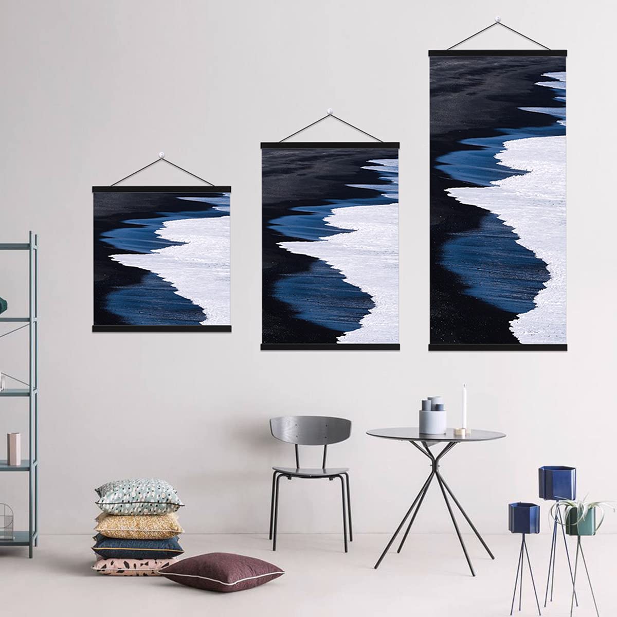 Magnetic Poster Hanger, 12x18 12x16 12x24 Poster Frame Wood Wooden Magnet Print Posters Dowel Scroll Hanger Hangers Hanging Kit for Walls Map Canvas Artwork (Black, 12")