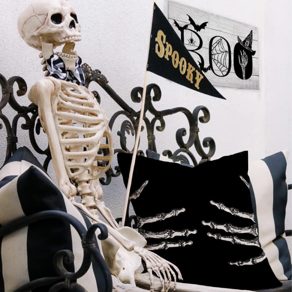 AACORS Halloween Throw Pillow Cover 18X18 Skeleton Decorations Holiday Farmhouse Black Cushion Case for Sofa Couch Decor AA016-18