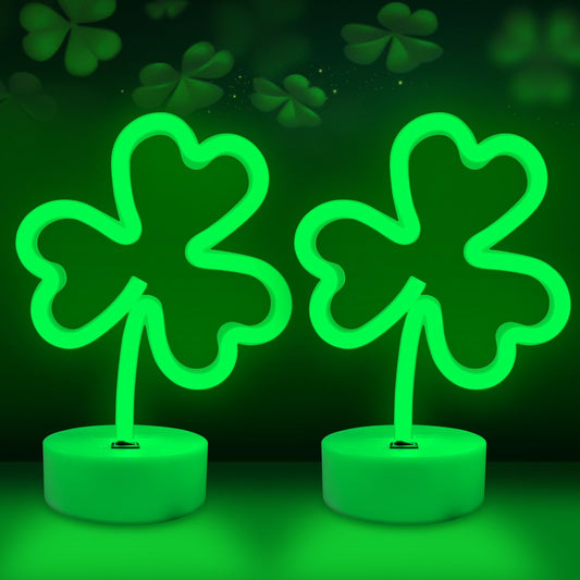 2 Pack Clover Neon Signs, LED Lights Battery Operated or USB Powered Decoration Lamp, Neon Lights Decor for St. Patrick's Day Gifts, Wedding, Party, Room Decor(Clover)