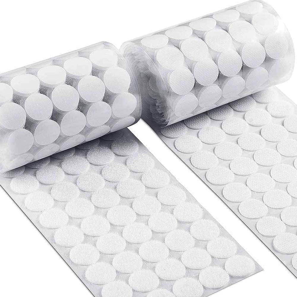Self Adhesive Dots, 0.59" Hook and Loop Circles, 300 Pcs Round Fasteners with Strong Adhesive Backing, Waterproof Nylon for Classroom, Office & Home (White)