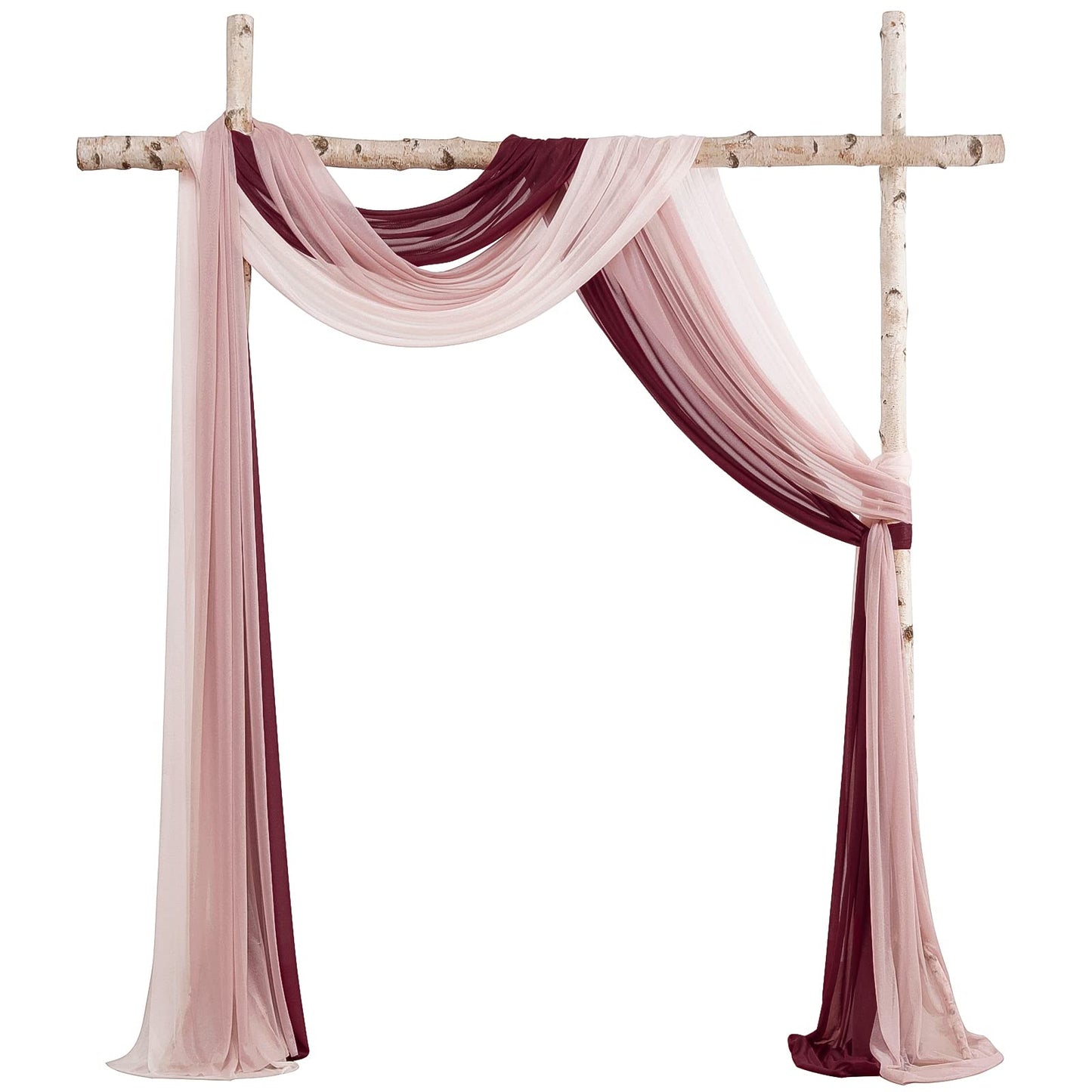 Wedding Arch Draping Fabric 3 Panels 20Ft Chiffon Fabric Drapes Arbor Drapery Wedding Ceremony Reception Swag Decorations (Burgundy +Dusty Rose +Blush)