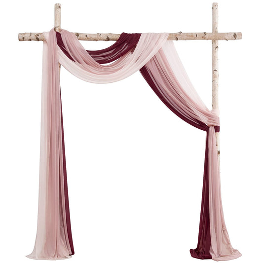 Wedding Arch Draping Fabric 3 Panels 20Ft Chiffon Fabric Drapes Arbor Drapery Wedding Ceremony Reception Swag Decorations (Burgundy +Dusty Rose +Blush)