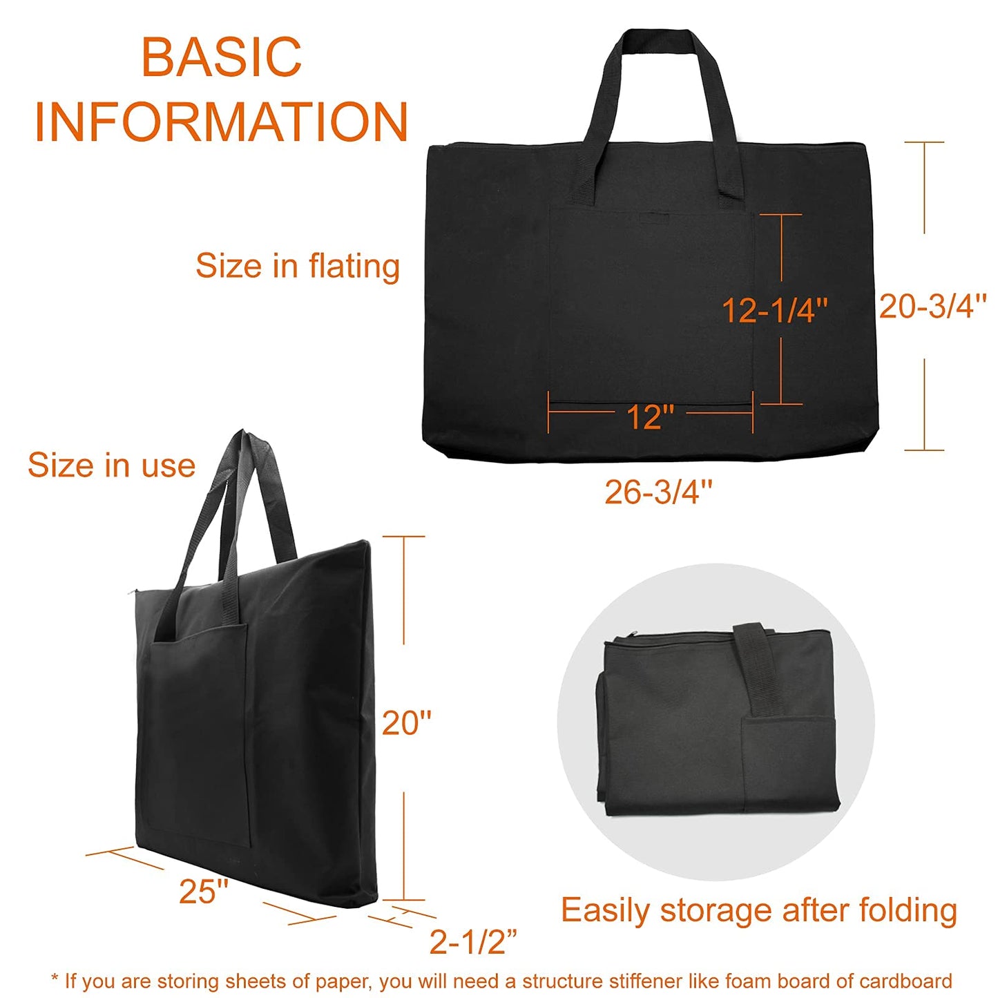 Cupohus Waterproof Art Portfolio Bag 20" x 26" for 18" x 24" Artworks with Outer Pockets and Handle, Student Carrying Storage Bag