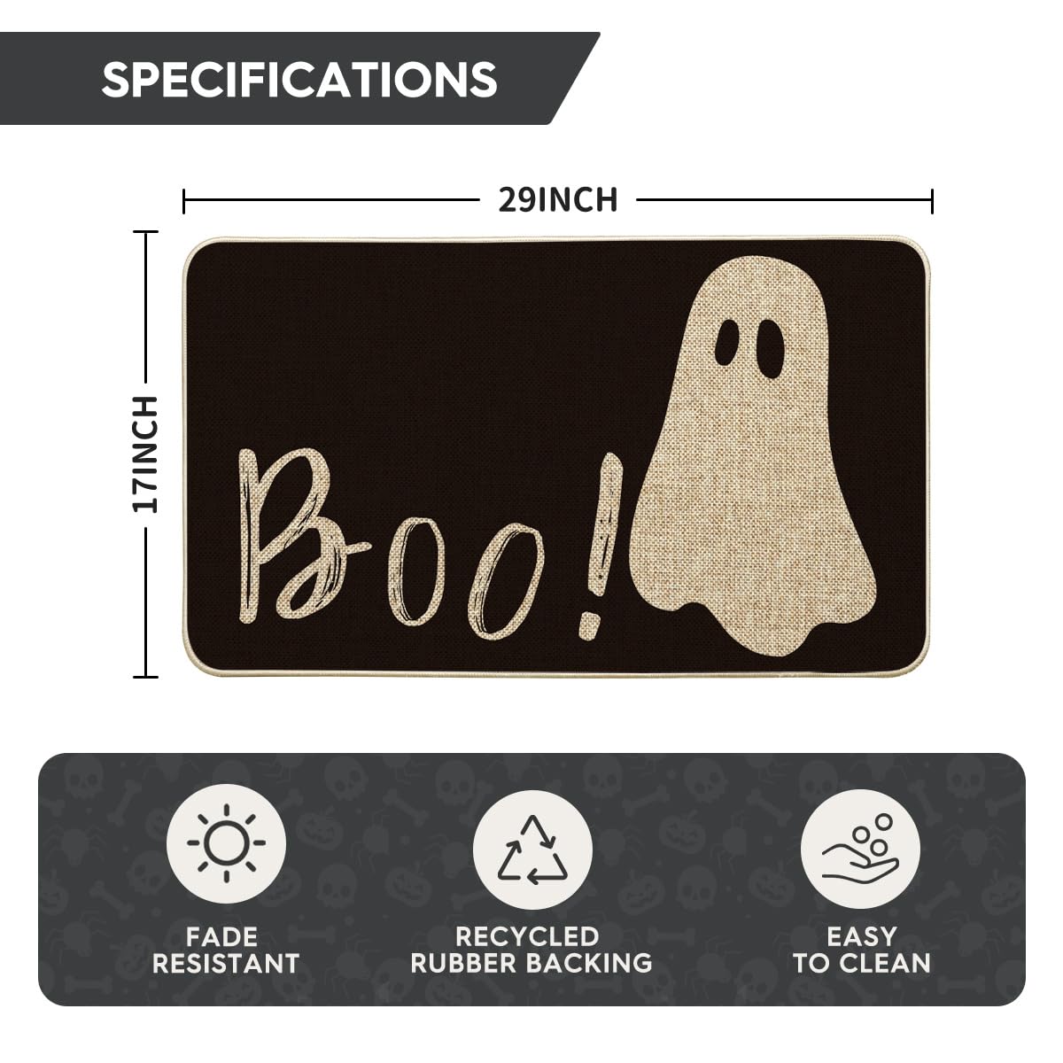 Artoid Mode Ghost Boo Decorative Doormat, Seasonal Fall Halloween Holiday Low-Profile Floor Mat Switch Mat for Indoor Outdoor 17 x 29 Inch