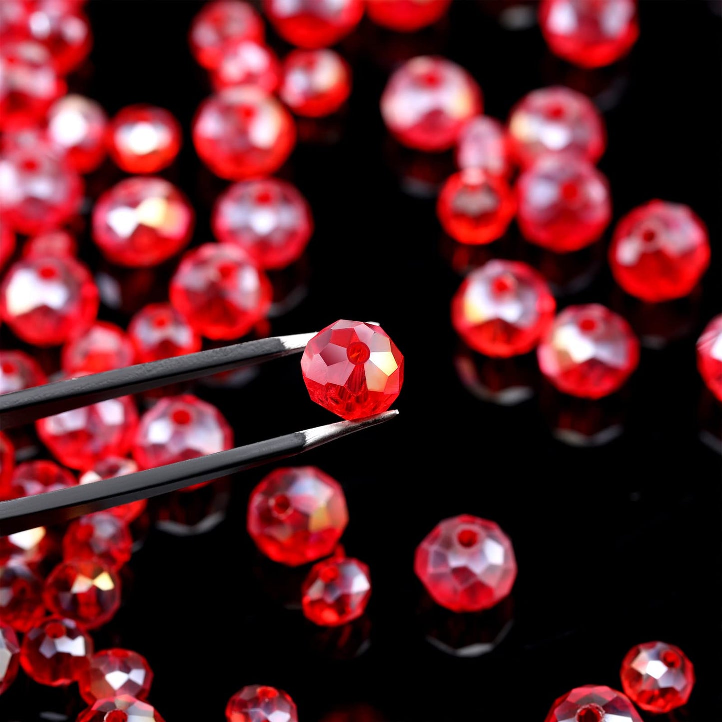 600 Pcs Crystal Glass Beads for Jewelry Making Bulk Faceted Gemstone Rondelle Loose Beads for Bracelet DIY Crafts 8 mm, 6 mm, 4 mm(Red AB Color)