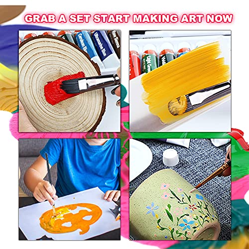 TRANSON Acrylic Paint Set 12-Color with 3 Paint Brushes for Craft Canvas Rock Art Painting