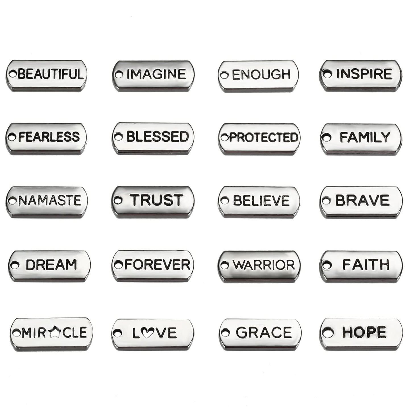 Hicarer 80 Pieces Word Charms Pendants Engraved Motivational Jewelry Making Accessories for DIY Necklaces, Bracelets, Key Chains(Silver)