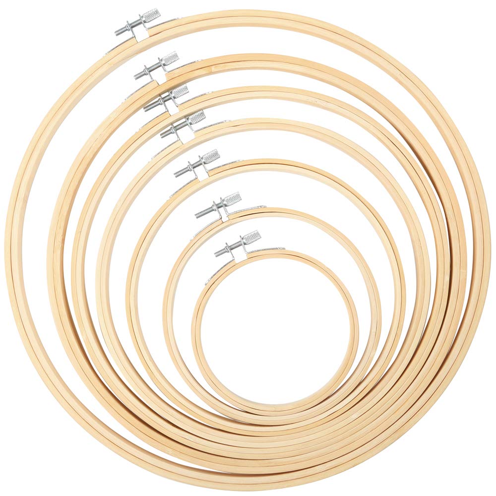 7 Pieces 7 Sizes Embroidery Hoops 4 inch to 12 inch Bamboo Circle Cross Stitch Hoop Rings for Craft Sewing and Ornaments