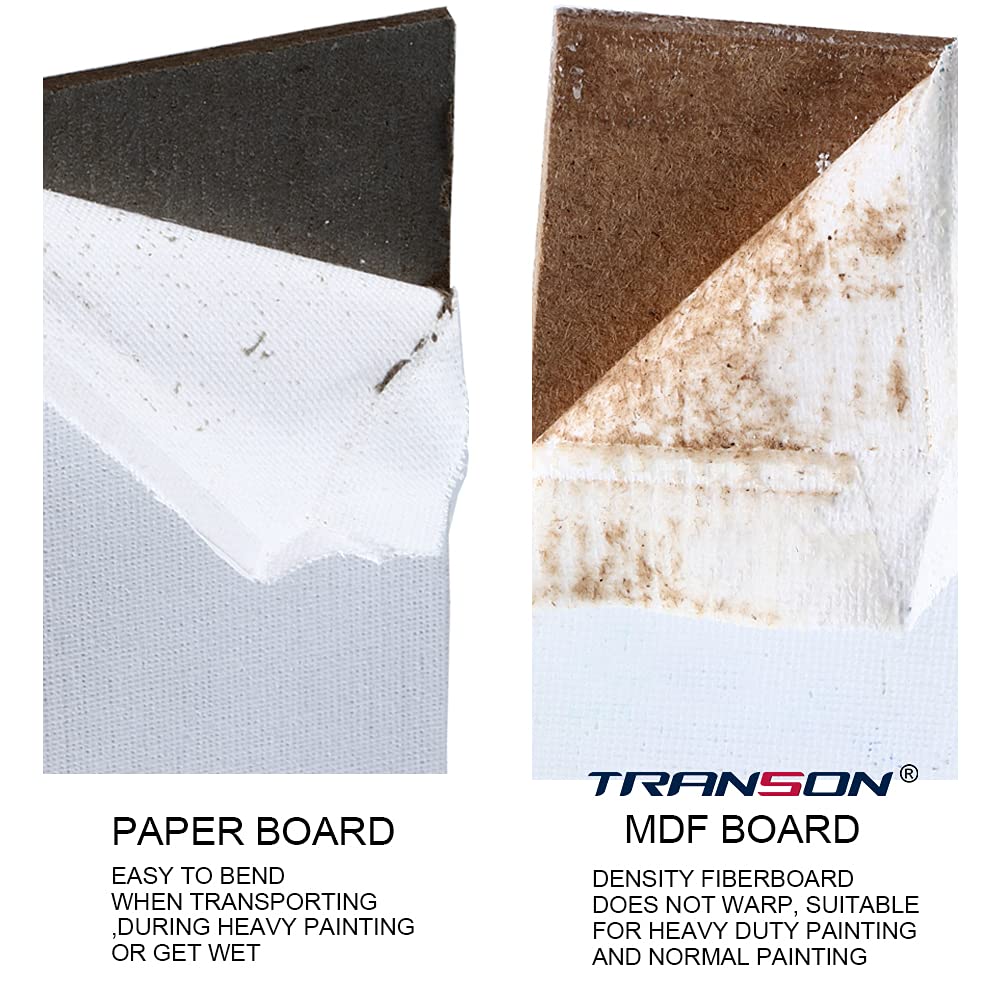 Transon 8x10 Artist Canvas for Painting MDF Board Painting Canvas No Warping 12Pack Acid-Free Primed