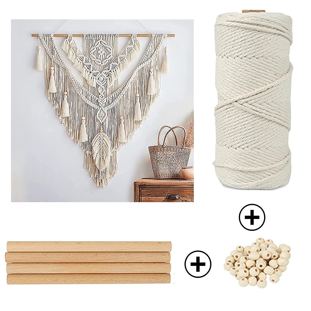 LECZIVOEN Macrame Kit, All in Macrame Supplies 109Yards x 3mm Macrame Cord,DIY Macrame Kit for Adults Beginners, Macrame beads with Wooden Rings and Wooden Sticks for Macrame Plant Hanger Kit