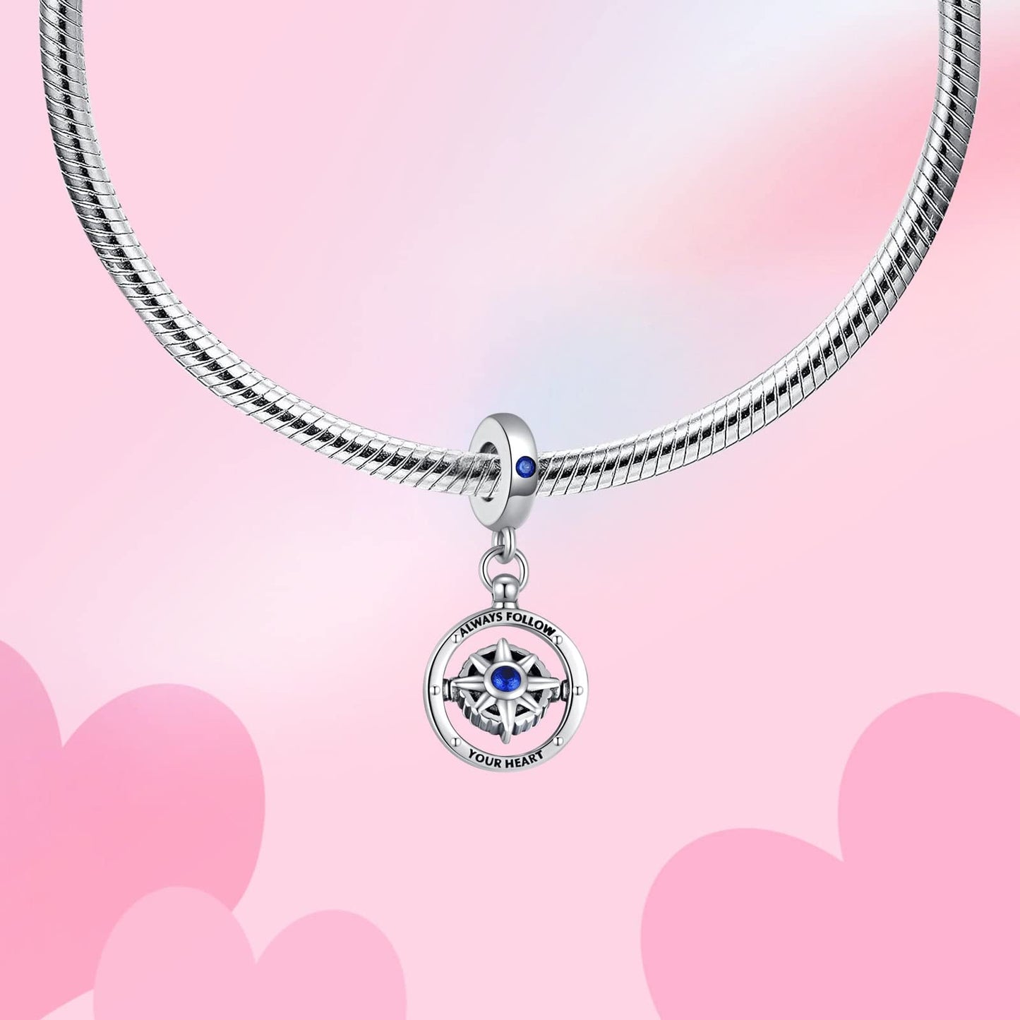 Alstade Spinning Compass Dangle Charm 925 Sterling Silver Charms fits Bracelets and Necklace Pendant Bead Charms Jewelry Present for Women Family Friends