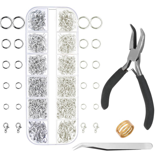 Jump Rings for Jewelry Making Supplies with Jump Ring Pliers (1200Pcs Dull Silver and Bright Silver)