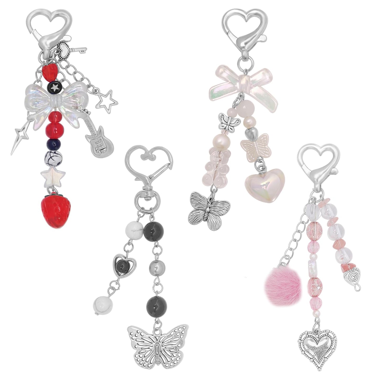 AGEN KGEN Aesthetic Y2K keychains Cute Butterfly Star Strawberry Bear Guitar Keychains for Women Keychain Charms Bag Purse Phone Charms Pendant Gifts (4x Exquisite Sets)