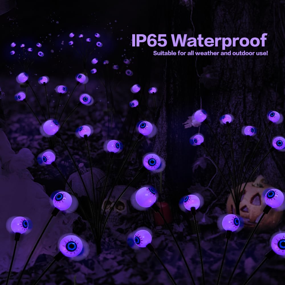 2PACK Scary Eyeballs Solar Garden Light Halloween Decorations Outdoor,Swaying Firefly with 12LED Purple Spooky Eyes Lights-Waterproof Ornaments Solar Halloween Lights for Lawn, Patio, Party Decor