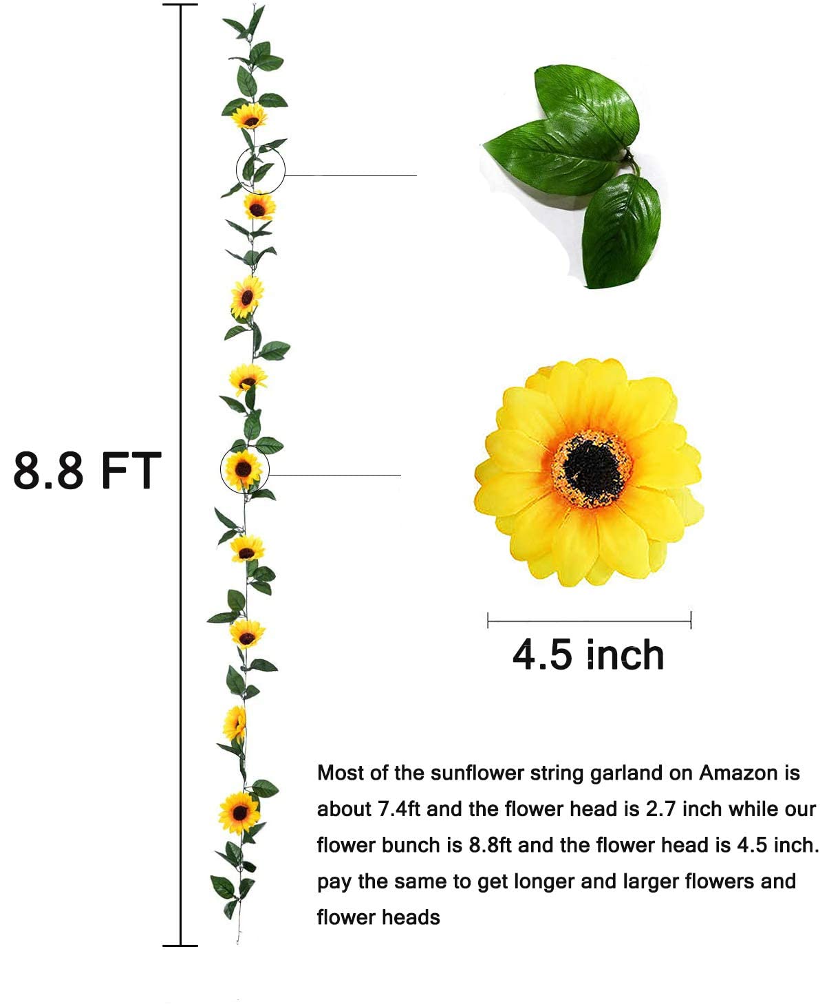 Artificial Sunflower Garland with Lights pre-lit Sunflower Decor 16.5FT Fake Vines Hanging Plants Flowers Garland Silk Yellow Flower Decor for Home Wedding Wall Bedroom Party Indoor Outdoor
