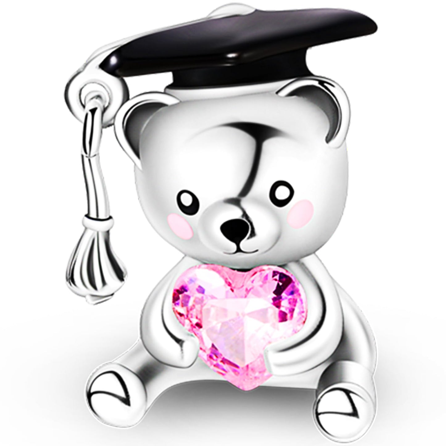 NUJIFFY 925 Sterling Silver Charms Beads for Bracelets Necklaces, Airplane Passport Sister Heart Coffee Music Book Travel Pendant, Pink Color Cute Animal Jewelry Graduation Birth Gifts for Women Men