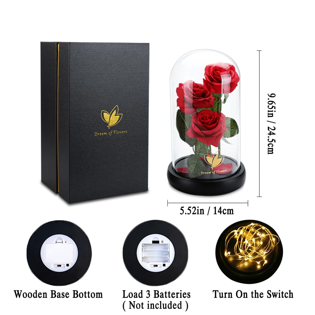 Mothers Day Mom Gifts for Mom,Beauty and The Beast Rose Light Up in Glass Dome,Preserved Flowers Prime Delivery Flowers Gifts,Birthday Gifts for Women Girlfriend Wife Anniversary,Valentines,Wedding
