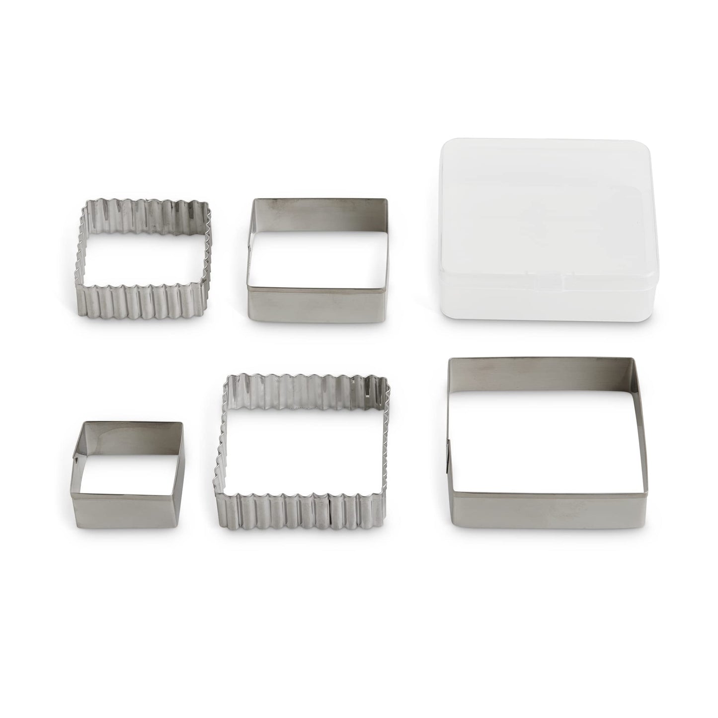Mrs. Anderson’s Baking Cookie Fondant Cutters, Graduated Squares, Stainless Steel, 5-Piece Set with Storage Container