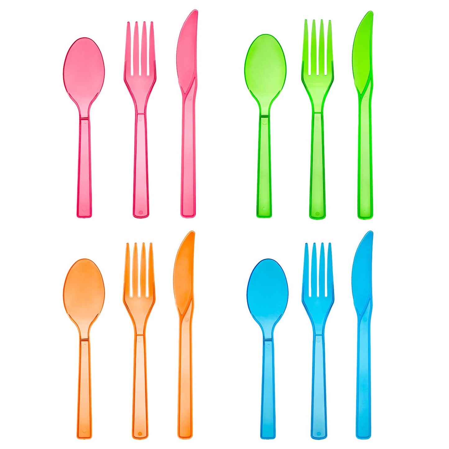 Party Essentials Hard Plastic Cutlery Combo Pack, 64 Place Settings, Assorted Neon Brights,N124890-4,192