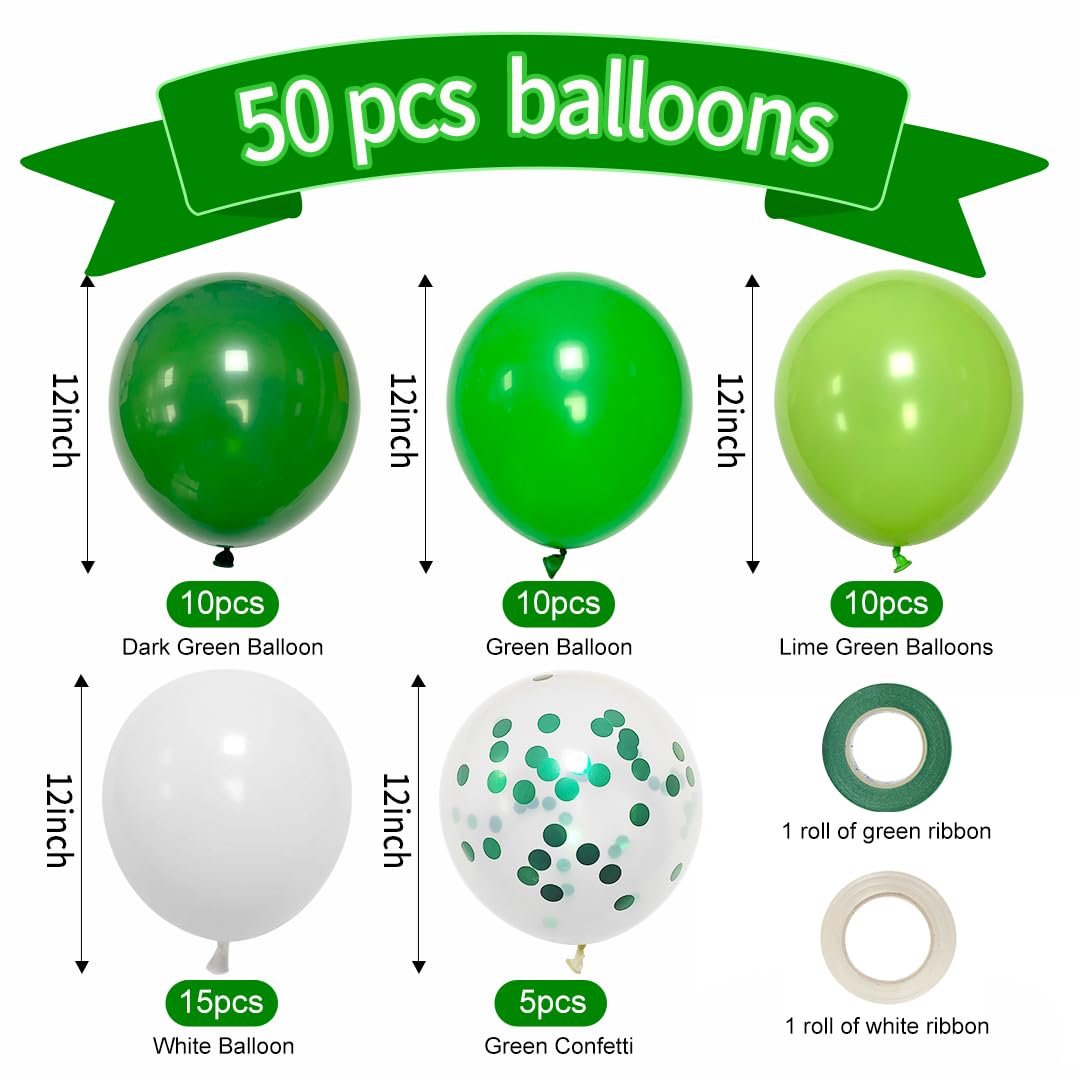 Green Balloons Dark Green Balloon Set, 50 Pcs 12 inch Different Shades Emerald Green Lime Green Confetti Latex Balloons For Jungle Safari Party Supplies