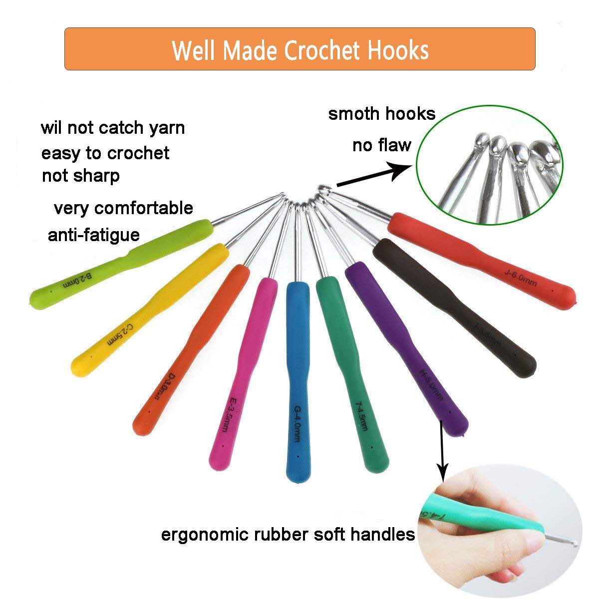 KOKNIT Crochet Hooks Set with Storage Case - 9 Soft Grip Ergonomic Crochet Needles,12 Coloured Aluminum Yarn Crocheting Crochet Hooks,Crochet Kit with Crochet Supplies and Accessories