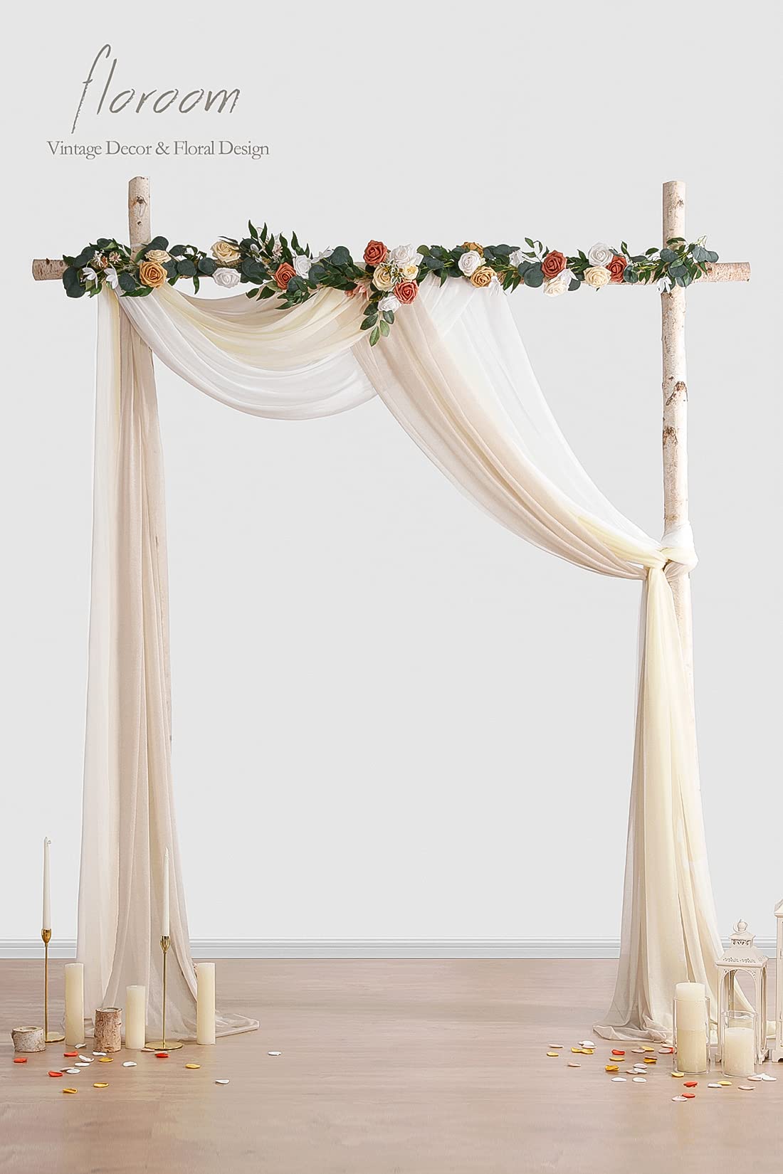 Wedding Arch Draping Fabric 3 Panels 20Ft Chiffon Fabric Drapes Arbor Drapery Wedding Ceremony Reception Swag Decorations (Nude +Cream +White)
