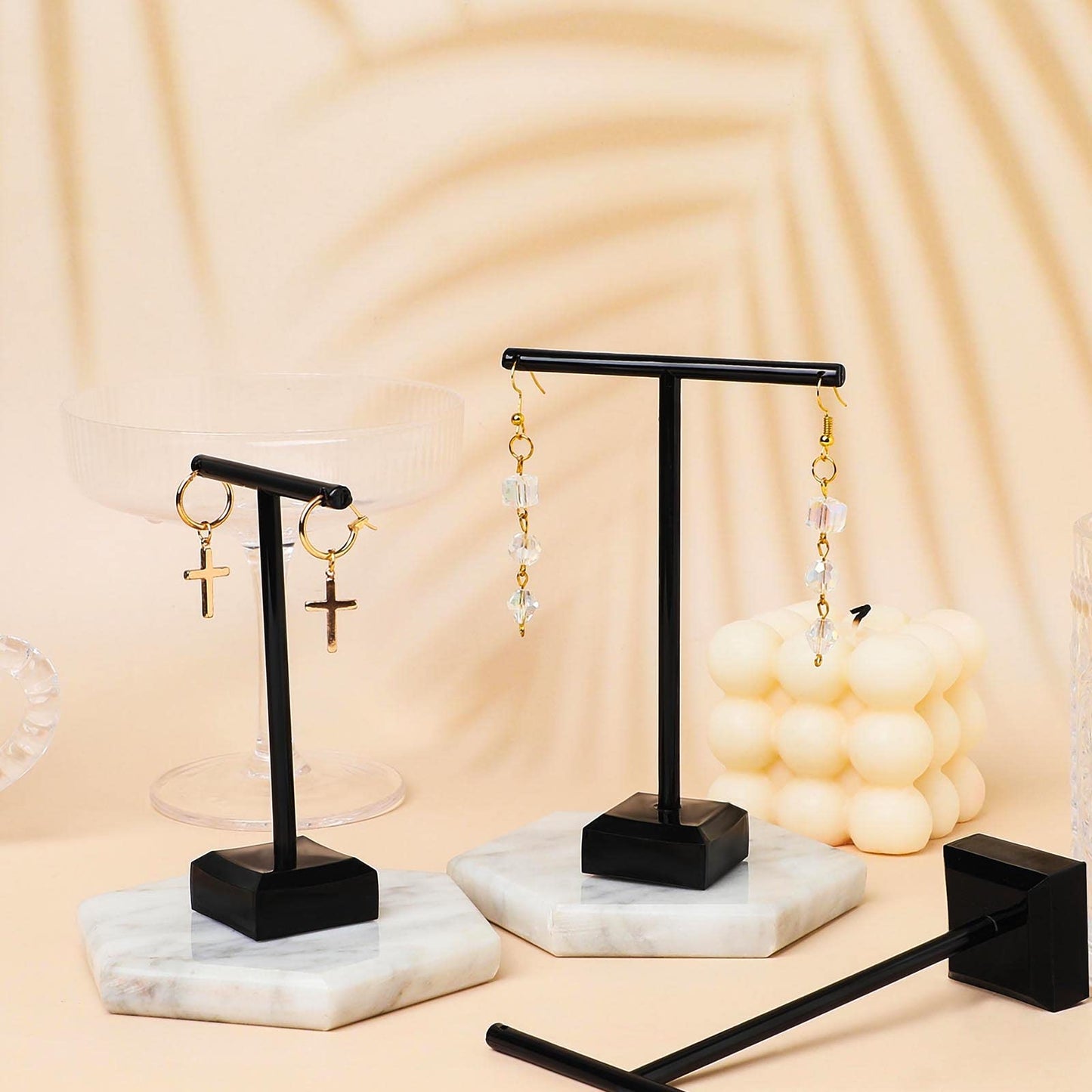 Acrylic Earrings Display Holder T-bar Earrings Stand Holder Tree Stand Countertop Hanging Jewelry Organizer for Necklaces Bracelet(Black,6 Pieces)