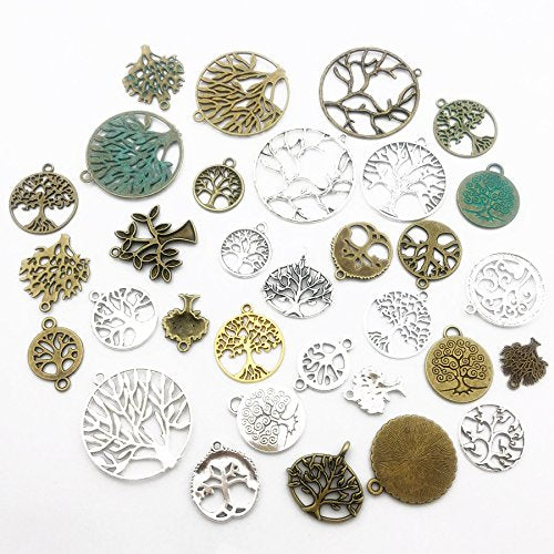 100g Craft Supplies Mixed Tree of Life Pendants Beads Charms Pendants for Crafting, Jewelry Findings Making Accessory for DIY Necklace Bracelet (M075)