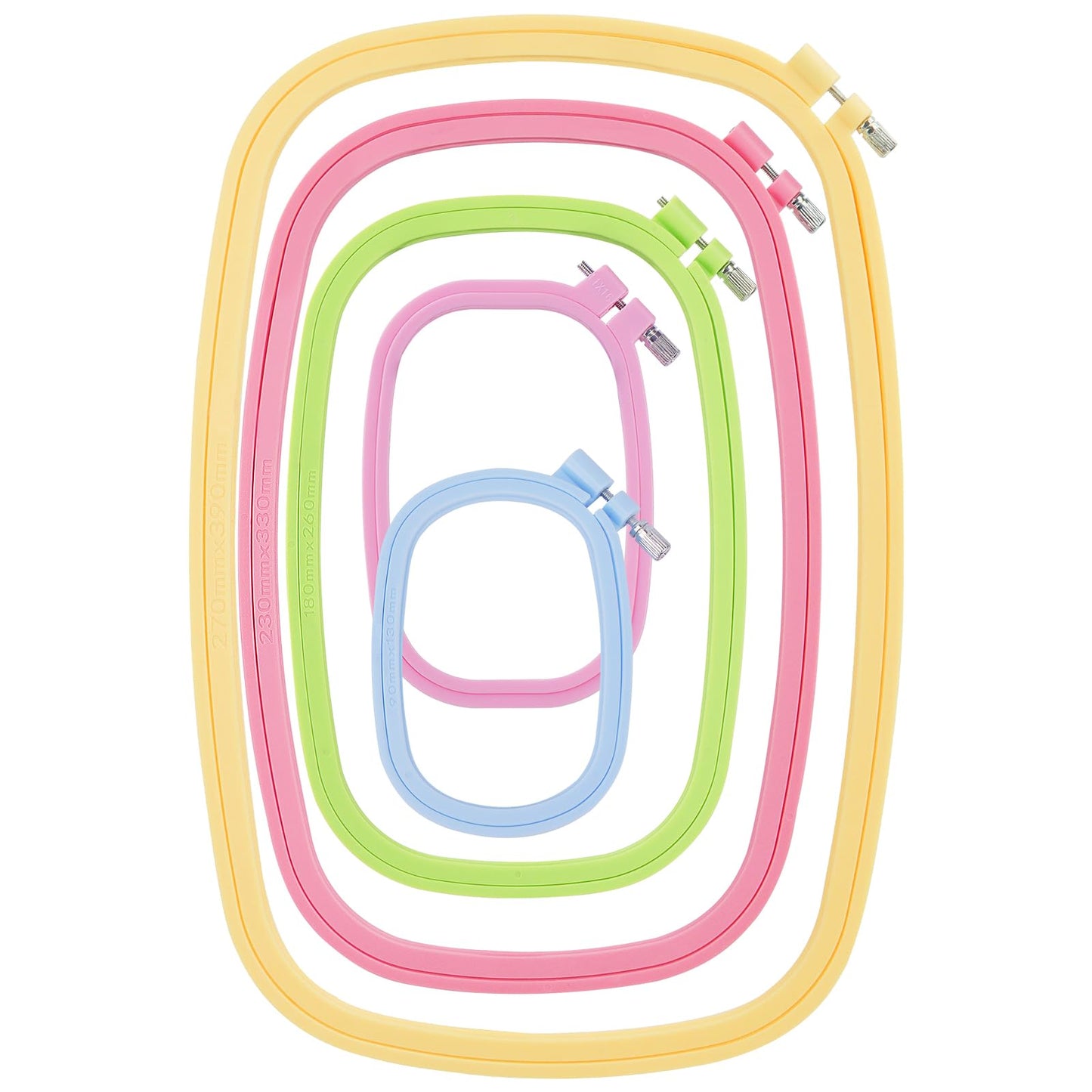 5 Pack ABS Rectangular Embroidery Hoops Set, Cross Stitch Hoops 5 Inch 6 Inch 10 Inch 12 Inch 15 Inch Plastic Candy Color Embroidery Hoop for DIY Embroidery Craft