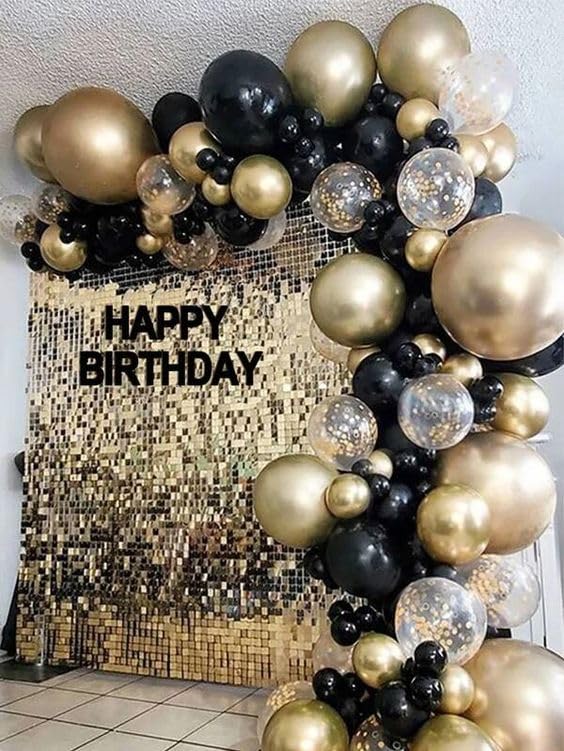 Black and Gold Balloons Arch Garland Kit, 122pcs Gold and Black Confetti Balloons with 16ft Tape Strip & Dot Glue for Graduation Birthday New Year Party Decorations