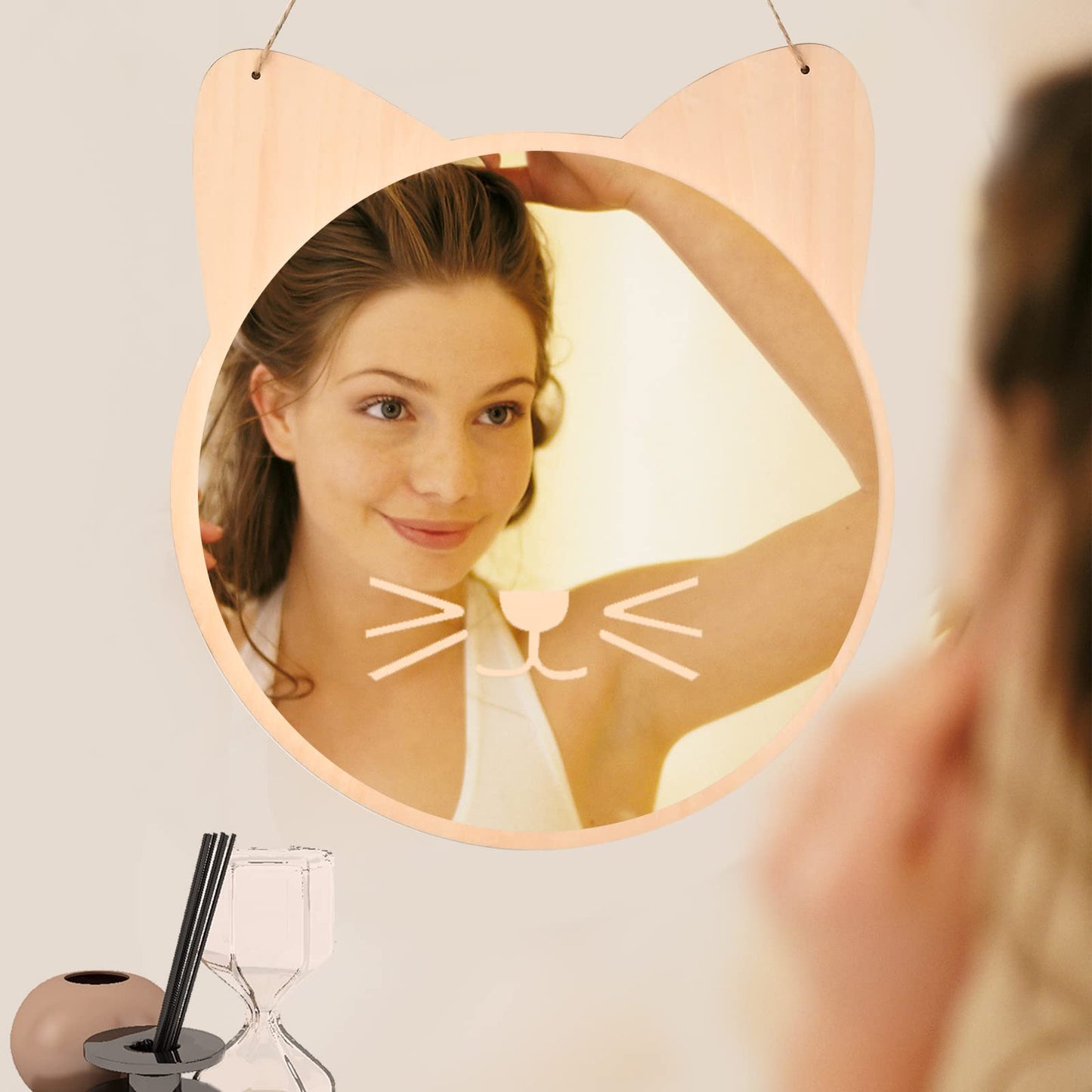 iCAGY Plastic Kids Mirror for Wall - Kids Safety, Hanging, Acrylic, Non-Glass and Unbreakable - Cat Decoration Mirror for Kid's Playroom 11"