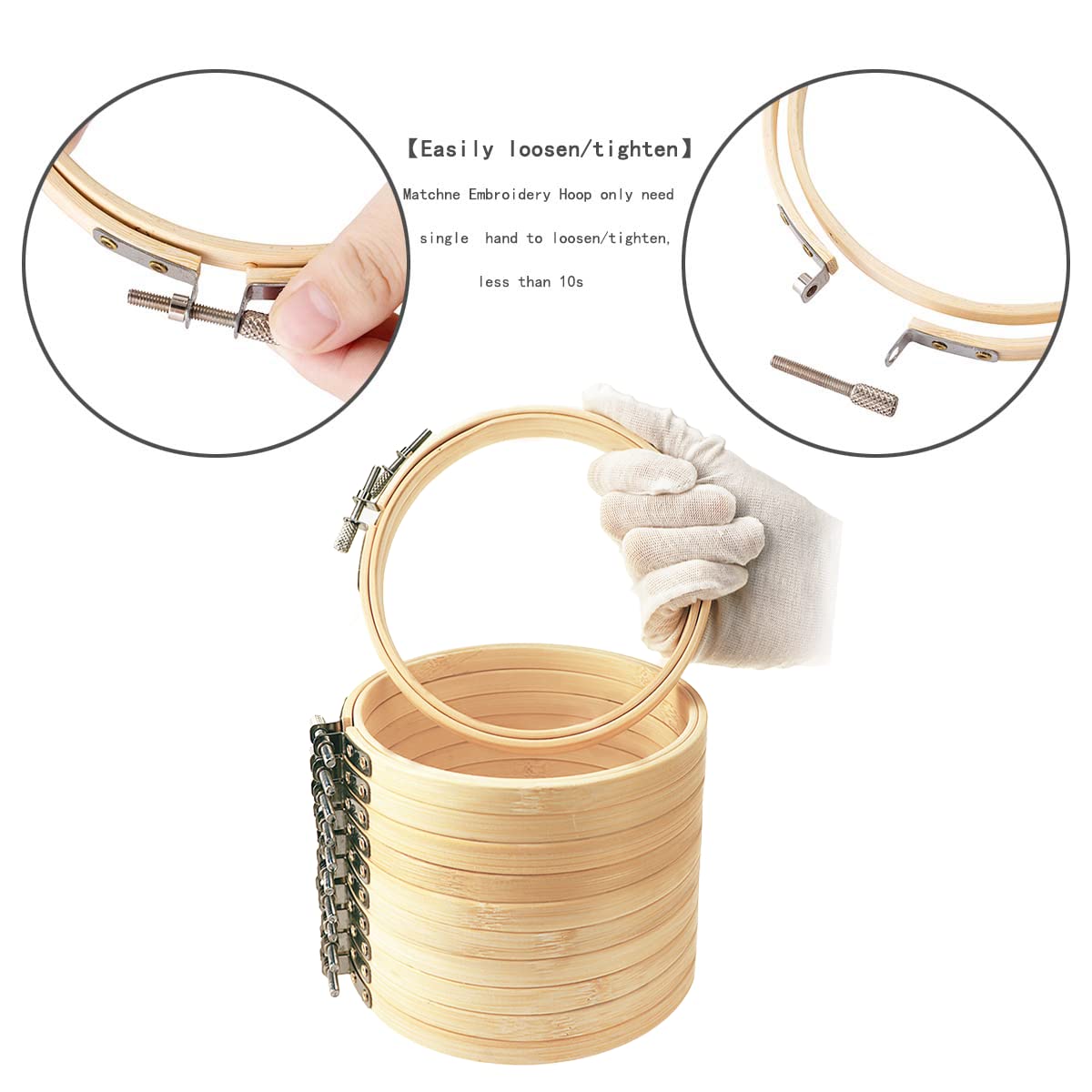 Matchne Embroidery Hoop 12PCS 6inch Cross Stitch Supplies & Needlework Supplies Easily Loosen/Tighten Bamboo Wooden Hoops for crafts (6 Inch X 12 PCS)