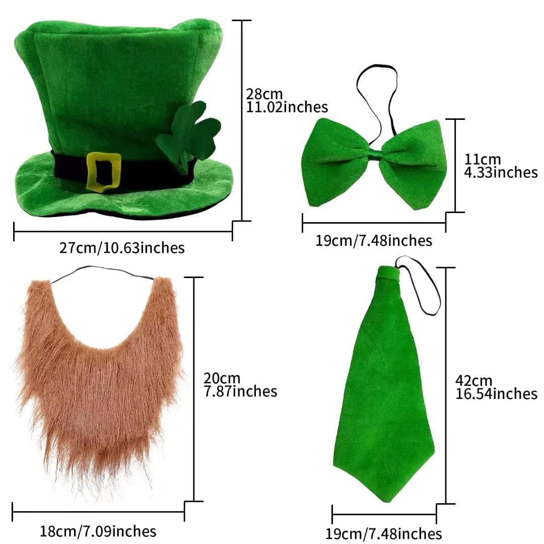 St. Patrick's Day Party Costume Suit Hat, Bow, Bow Tie, Beard, Scarf (Hat, Beard, Tie, Bow tie)