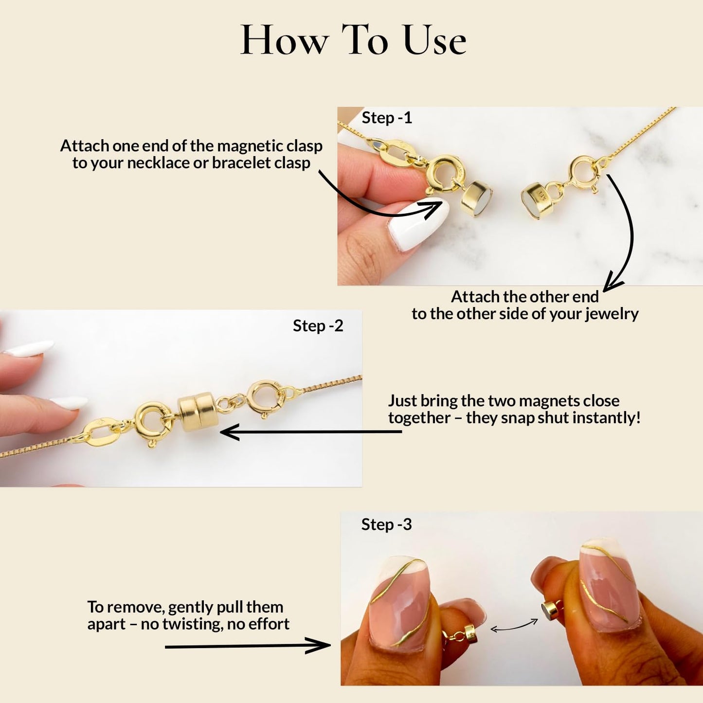 Everyday Elegance Solid 14K Yellow Gold Magnetic Clasps and Closures for Necklaces Bracelets Anklets| Clasp Converter | with Spring Ring Clasp | 2 Clasps | 4.5mm Thickness