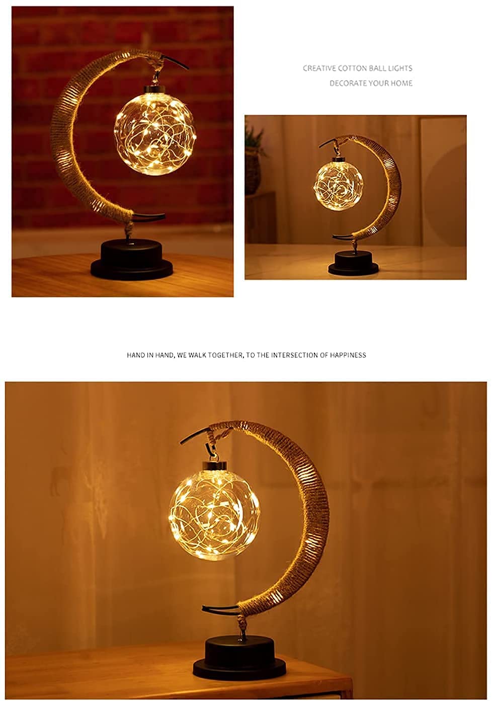 Nusogon Enchanted Lunar Lamp -Magic Moon Shape Lamp,LED Crescent Light,Ramadan Lamp,Hanging Moon Lamp,Home Bedroom Romantic Bedside Desktop Nightstand Decoration. Decorative Lights(USB Included)