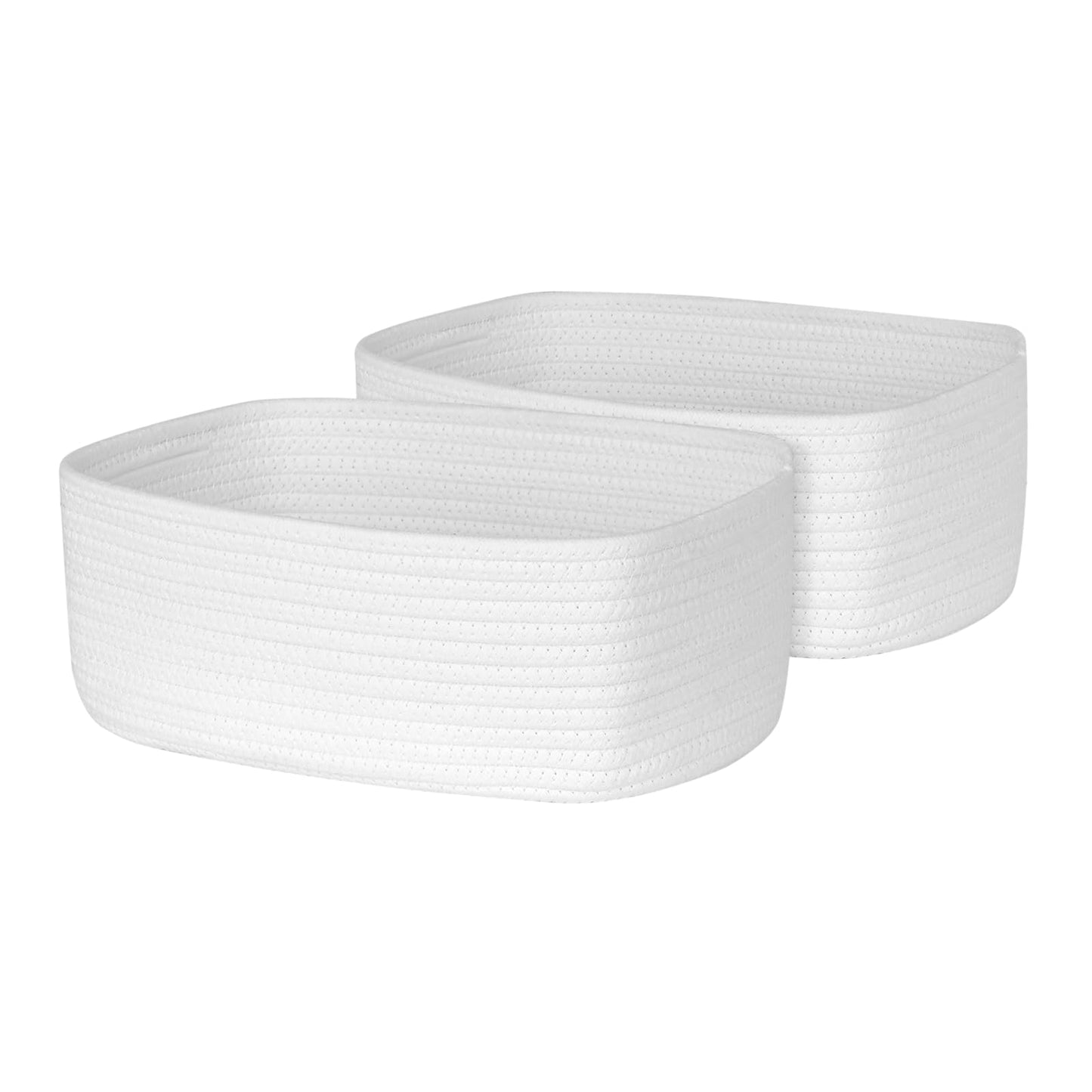 ORGMASTER Small Rope Basket 13" x 8.5" x 5.1", Woven Storage Baskets Closet Organizer Bins, Shelf Boxes for Organizing Home Office, Cat Dog Toy Box, Empty Gift Basket 2 Pack, White