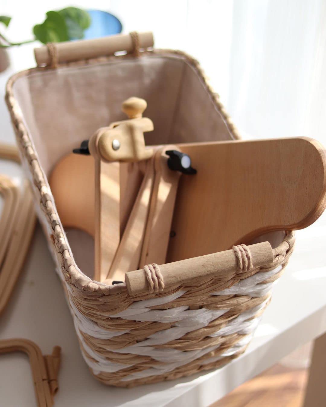 Nurge Adjustable Embroidery Table Stand, Cross Stitch Hoop Stand, Embroidery Hoop Holder. Hand Polished Natural Wood (190-4 Embroidery Stand)