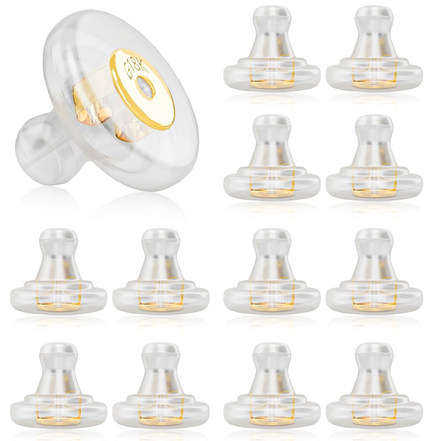 Silicone Earring Backs, 18K Gold Secure Locking Design for Studs, Hypoallergenic Replacement for Droopy Ears, No-Irritation Earring Backs for Men and Women(12 PCS)