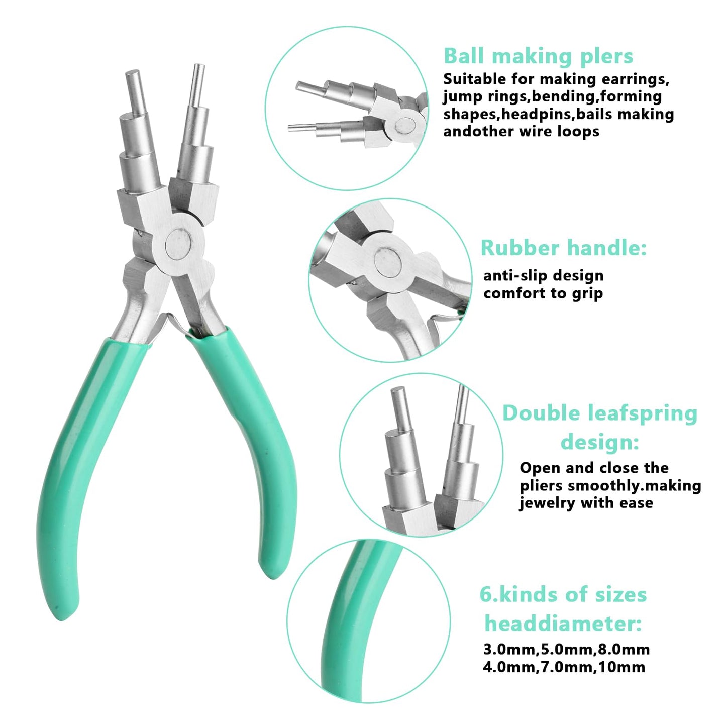 2 pcs Jewelry Pliers Set, Include: 6-Inch 6-Step Bail Making & Nylon Jaw Pliers for Wire Wrapping